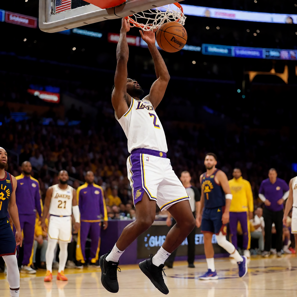 NBA篮球比赛现场，球员扣篮瞬间