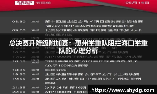 总决赛升降级附加赛：惠州举重队阻拦海口举重队的心理分析